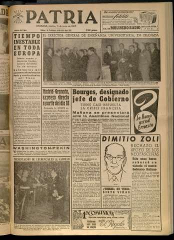 'Patria : diario de Falange Española Tradicionalista y de las J.O.N.S.' - Año XXII Número 6764 - 1957 junio 11