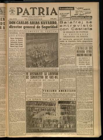 'Patria : diario de Falange Española Tradicionalista y de las J.O.N.S.' - Año XXII Número 6776 - 1957 junio 25