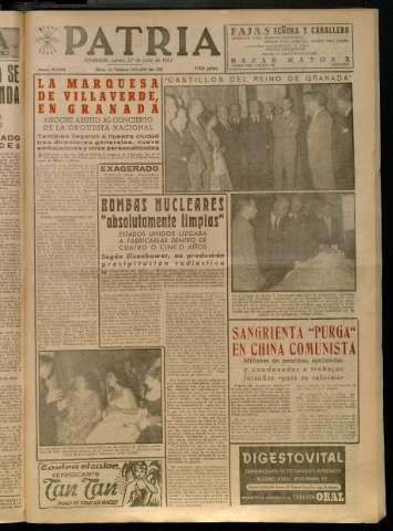'Patria : diario de Falange Española Tradicionalista y de las J.O.N.S.' - Año XXII Número 6778 - 1957 junio 27