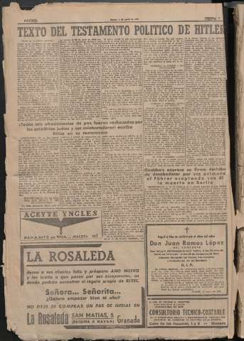 'Patria : diario de Falange Española Tradicionalista y de las J.O.N.S.' - Año XI Número 2824 - 1946 enero 1 pag. 8