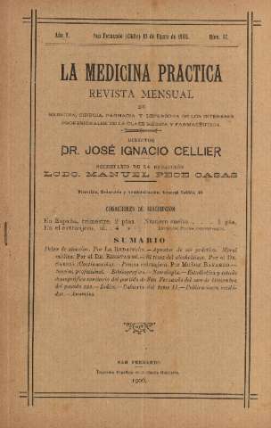 'La Medicina práctica revista mensual de medicina, cirugía, farmacia y defensora de los intereses profesionales de la clase médica y farmacéutica' - Año V Número 47 - 1906 enero 15