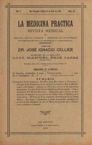 'La Medicina práctica revista mensual de medicina, cirugía, farmacia y defensora de los intereses profesionales de la clase médica y farmacéutica' - Año V Número 50 - 1906 abril 15