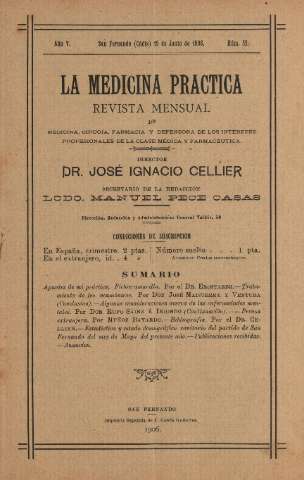 'La Medicina práctica revista mensual de medicina, cirugía, farmacia y defensora de los intereses profesionales de la clase médica y farmacéutica' - Año V Número 52 - 1906 junio 15