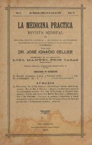 'La Medicina práctica revista mensual de medicina, cirugía, farmacia y defensora de los intereses profesionales de la clase médica y farmacéutica' - Año V Número 53 - 1906 julio 15