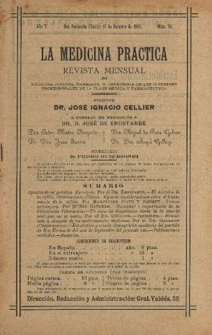 'La Medicina práctica revista mensual de medicina, cirugía, farmacia y defensora de los intereses profesionales de la clase médica y farmacéutica' - Año V Número 56 - 1906 octubre 15