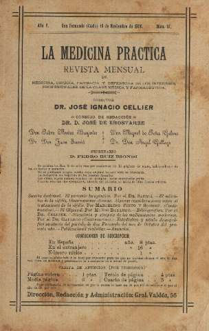 'La Medicina práctica revista mensual de medicina, cirugía, farmacia y defensora de los intereses profesionales de la clase médica y farmacéutica' - Año V Número 57 - 1906 noviembre 15