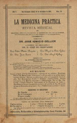 'La Medicina práctica revista mensual de medicina, cirugía, farmacia y defensora de los intereses profesionales de la clase médica y farmacéutica' - Año V Número 58 - 1906 diciembre 15