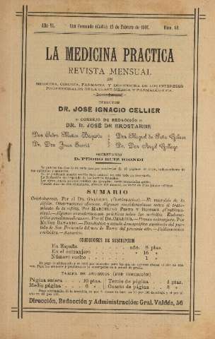 'La Medicina práctica revista mensual de medicina, cirugía, farmacia y defensora de los intereses profesionales de la clase médica y farmacéutica' - Año VI Número 60 - 1907 febrero 15