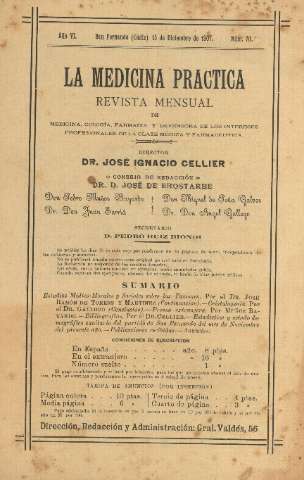 'La Medicina práctica revista mensual de medicina, cirugía, farmacia y defensora de los intereses profesionales de la clase médica y farmacéutica' - Año VI Número 70 - 1907 diciembre 15