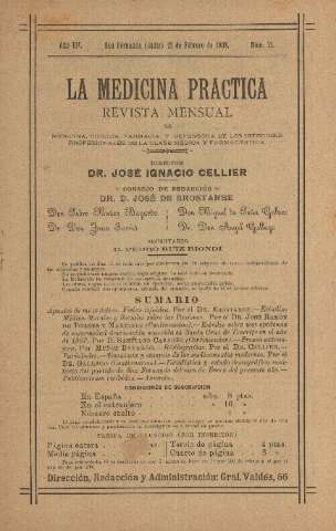 'La Medicina práctica revista mensual de medicina, cirugía, farmacia y defensora de los intereses profesionales de la clase médica y farmacéutica' - Año VII Número 72 - 1908 febrero 15