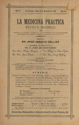 'La Medicina práctica revista mensual de medicina, cirugía, farmacia y defensora de los intereses profesionales de la clase médica y farmacéutica' - Año VII Número 81 - 1908 noviembre 15