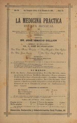 'La Medicina práctica revista mensual de medicina, cirugía, farmacia y defensora de los intereses profesionales de la clase médica y farmacéutica' - Año VII Número 82 - 1908 diciembre 15