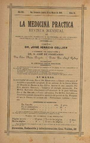 'La Medicina práctica revista mensual de medicina, cirugía, farmacia y defensora de los intereses profesionales de la clase médica y farmacéutica' - Año VIII Número 85 - 1909 marzo 15