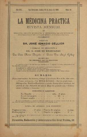 'La Medicina práctica revista mensual de medicina, cirugía, farmacia y defensora de los intereses profesionales de la clase médica y farmacéutica' - Año VIII Número 88 - 1909 junio 15