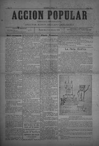 'Acción popular : semanario independiente' - segunda época Año VI Número 86 - 1926 julio 3