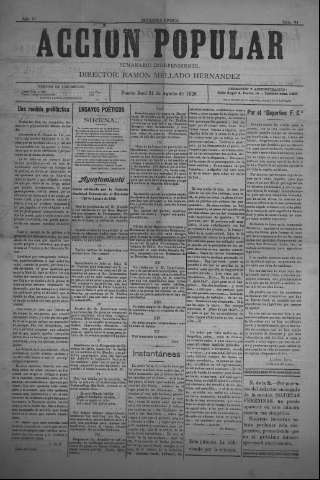 'Acción popular : semanario independiente' - segunda época Año VI Número 94 - 1926 agosto 31