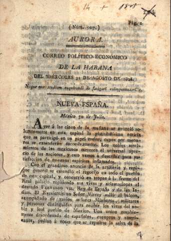 'Aurora : Correo político-económico de La Habana' - Número 507 - 1808 agosto 31