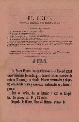 'El cero : periódico literario de brocha gorda' - Año 1 Número 20 - 1867 junio 30