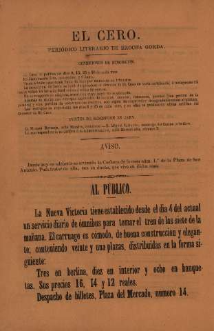 'El cero : periódico literario de brocha gorda' - Año 1 Número 21 - 1867 julio 8