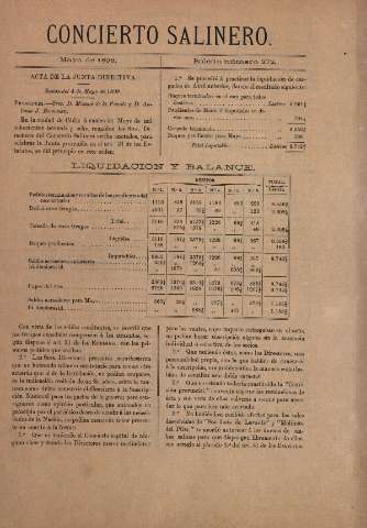 'Concierto salinero : [Boletín social]' - Número 272 - 1898 mayo 31