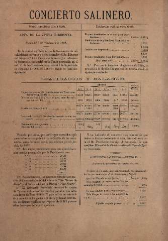 'Concierto salinero : [Boletín social]' - Número 278 y memoria - 1898 noviembre 30