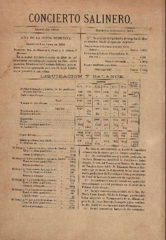 'Concierto salinero : [Boletín social]' - Número 283 - 1899 abril 30