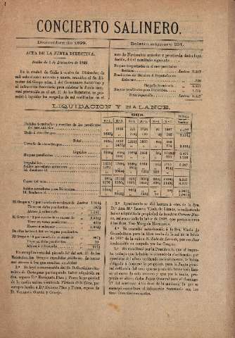 'Concierto salinero : [Boletín social]' - Número 291 - 1899 diciembre 31