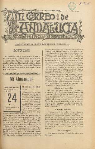 'El Correo de Andalucía : Número Literario' - Año II Número 60 - 1900 septiembre 24