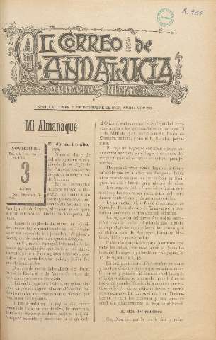 'El Correo de Andalucía : Número Literario' - Año II Número 70 - 1900 diciembre 3