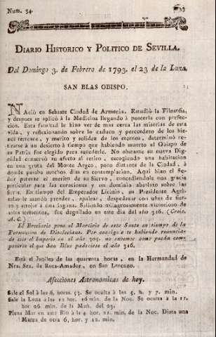 'Diario histórico y político de Sevilla' - Número 34 - 1793 febrero 3