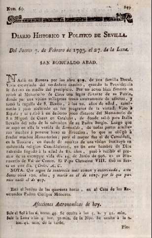'Diario histórico y político de Sevilla' - Número 38 - 1793 febrero 7