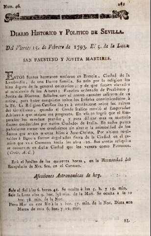 'Diario histórico y político de Sevilla' - Número 46 - 1793 febrero 15