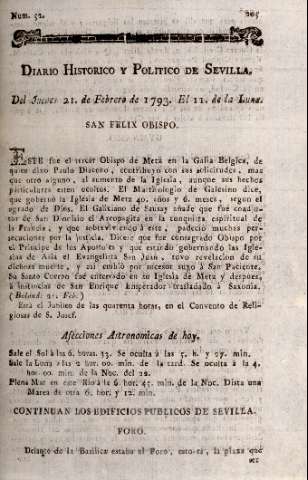 'Diario histórico y político de Sevilla' - Número 52 - 1793 febrero 21