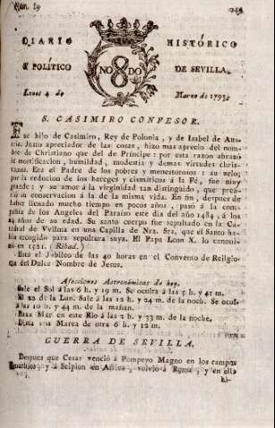'Diario histórico y político de Sevilla' - Número 63 - 1793 marzo 4