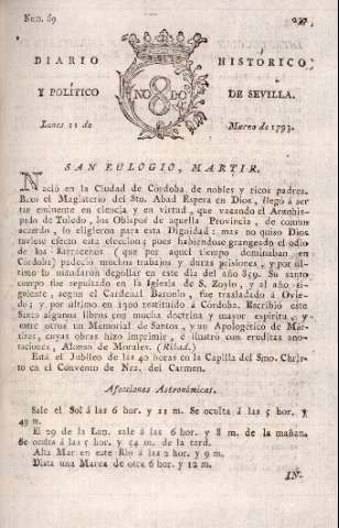 'Diario histórico y político de Sevilla' - Número 69 - 1793 marzo 11