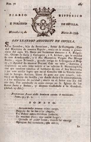 'Diario histórico y político de Sevilla' - Número 71 - 1793 marzo 13
