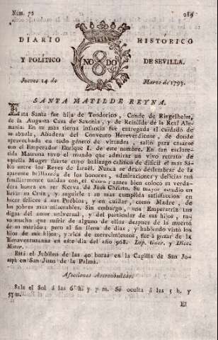 'Diario histórico y político de Sevilla' - Número 72 - 1793 marzo 14