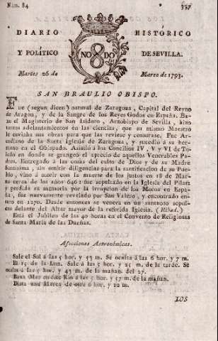 'Diario histórico y político de Sevilla' - Número 84 - 1793 marzo 26