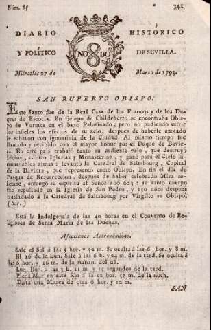 'Diario histórico y político de Sevilla' - Número 85 - 1793 marzo 27