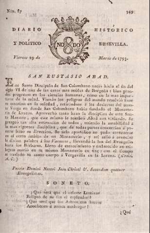 'Diario histórico y político de Sevilla' - Número 87 - 1793 marzo 29