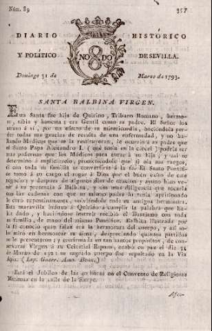 'Diario histórico y político de Sevilla' - Número 89 - 1793 marzo 31