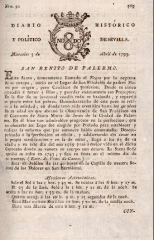 'Diario histórico y político de Sevilla' - Número 92 - 1793 abril 3