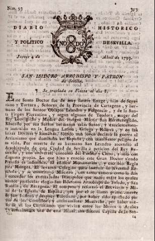 'Diario histórico y político de Sevilla' - Número 93 - 1793 abril 4
