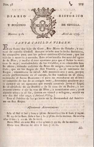 'Diario histórico y político de Sevilla' - Número 98 - 1793 abril 9