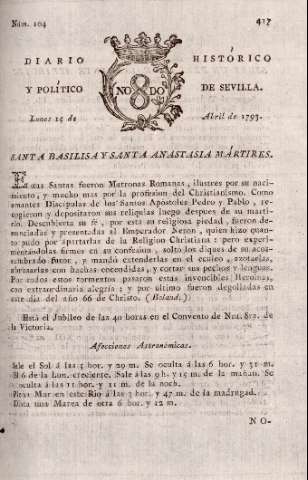 'Diario histórico y político de Sevilla' - Número 104 - 1793 abril 15