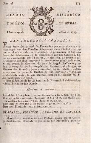 'Diario histórico y político de Sevilla' - Número 108 - 1793 abril 19