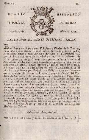'Diario histórico y político de Sevilla' - Número 109 - 1793 abril 20