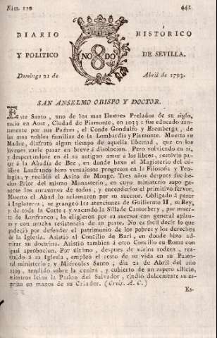 'Diario histórico y político de Sevilla' - Número 110 - 1793 abril 21