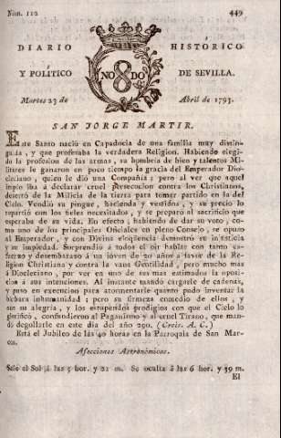 'Diario histórico y político de Sevilla' - Número 112 - 1793 abril 23
