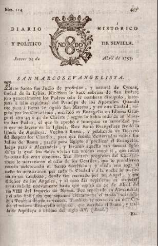 'Diario histórico y político de Sevilla' - Número 114 - 1793 abril 25